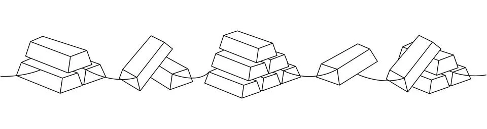 Set of gold bars stack one line continuous drawing. Money investment and finance Stock Illustration