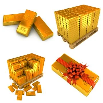 Set of Gold Bars on the White Background Stock Illustration