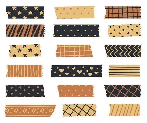 Set of gold with black colors patterned washi tape strips Illustrazione stock