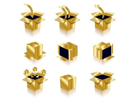 Set of gold box icons isolate on white background Stock Illustration