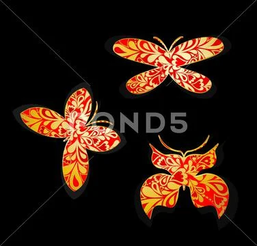 Set of gold butterflies. Vector Stock Illustration