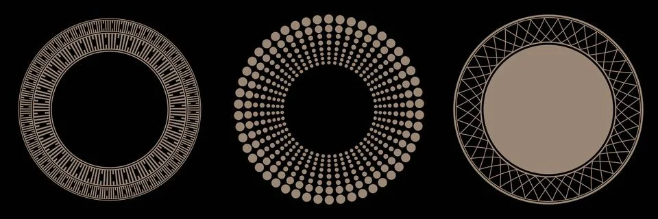 Set of gold circle frames with halftone dots. Round gold frames  Stock Illustration