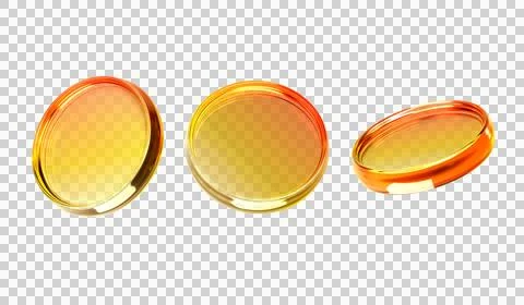 Set of gold coins with different angles. Illustrazione stock