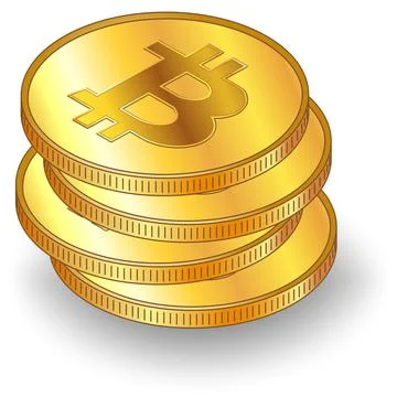 Set of gold coins in stack Bitcoin BTC with shadow in isometric view isolated Stock Illustration