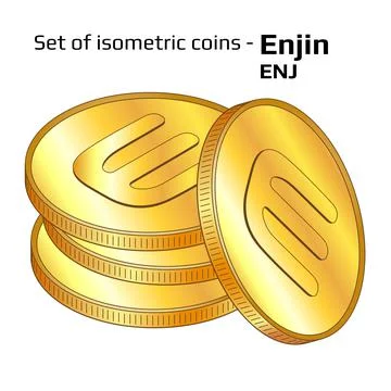 Set of gold coins in stack Enjin ENJ in isometric view isolated on white. イラスト素材