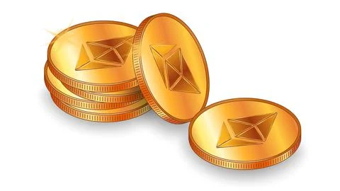 Set of gold coins in stack Ethereum ETH with shadow in isometric view isolated Illustrazione stock