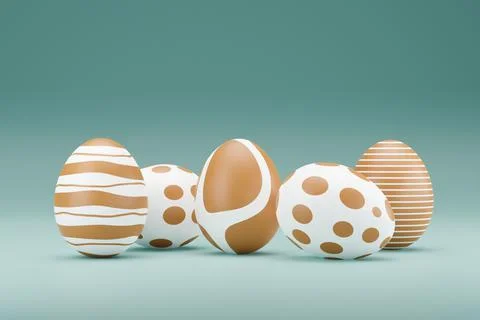 Set of gold easter egg on green background. Happy easter 3d render illustrati イラスト素材