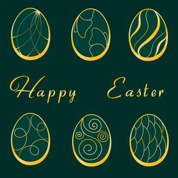 Set gold eggs happy easter Stock Illustration