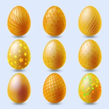 Set of gold eggs on pale background. Happy Easter day vector clipart Stock Illustration