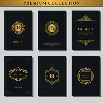 Set of gold emblems. Collection of design elements, labels, icon, frames  Stock-Illustration