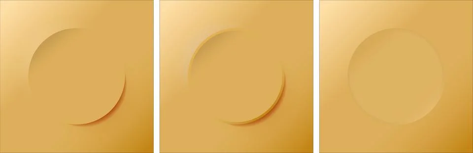 Set of gold frame design. Abstract 3D emboss circle backdrop. Product background Stock Illustration