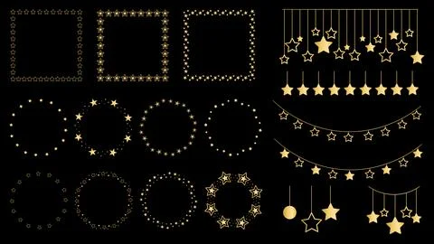 Set of gold frames and garlands for holiday designs Stockillustratie