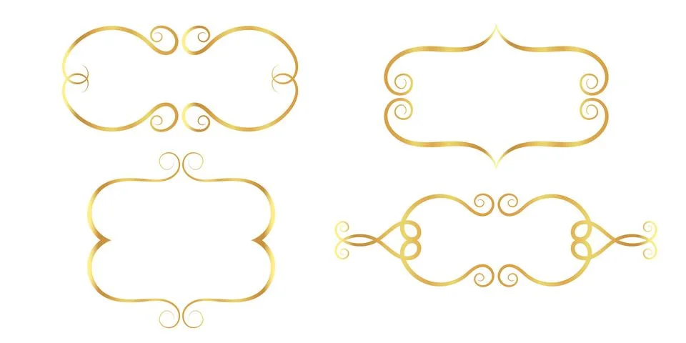 Set of gold frames isolated on transparent background. Illustrazione stock