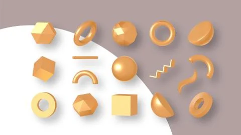 Set of gold geometric shapes. Elements for design. Isolated vector objects. Stock Illustration