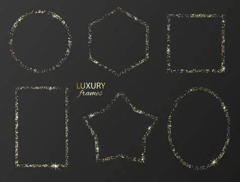 Set of gold glitter frames with sparkles on black background.Vector illustration Stock Illustration