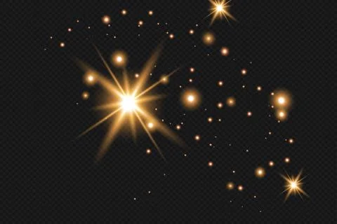 Set of gold glowing light effects isolated on dark background. Glow light effect Stock Illustration
