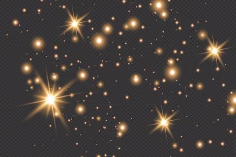 Set of gold glowing light effects isolated on dark background. Glow light effect Stock Illustration