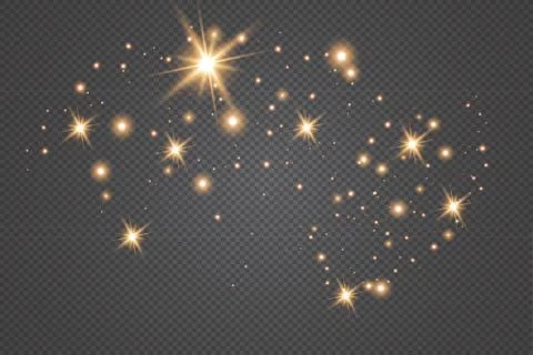 Set of gold glowing light effects isolated on dark background. Glow light effect Stock Illustration