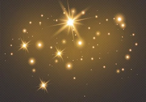 Set of gold glowing light effects isolated on dark background. Glow light effect Stock Illustration