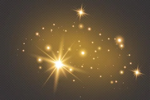 Set of gold glowing light effects isolated on dark background. Glow light effect Stock Illustration