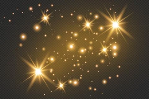 Set of gold glowing light effects isolated on dark background. Glow light effect Stock Illustration