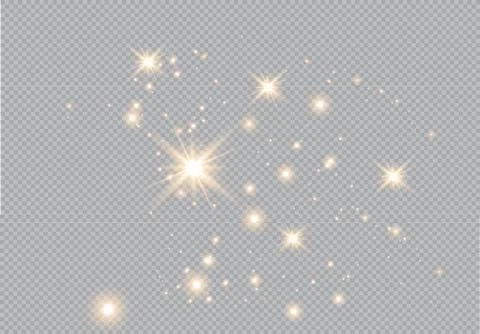 Set of gold glowing light effects isolated on transparent background. Glow light Stock Illustration