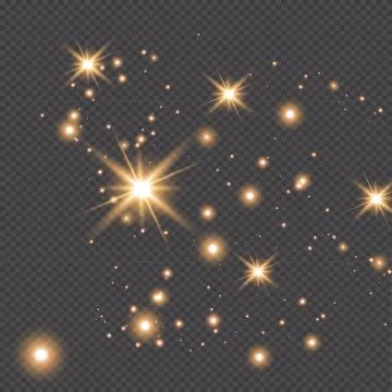 Set of gold glowing light effects isolated on dark background. Glow light effect Stock Illustration