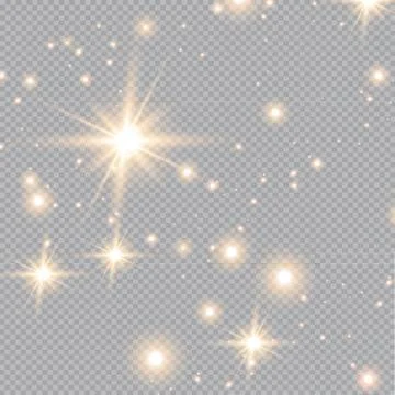 Set of gold glowing light effects isolated on transparent background. Glow light Stock Illustration