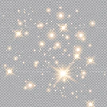 Set of gold glowing light effects isolated on transparent background. Glow light Stock Illustration