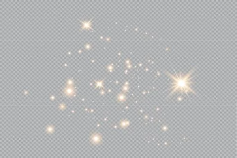 Set of gold glowing light effects isolated on transparent background. Glow light Stock Illustration