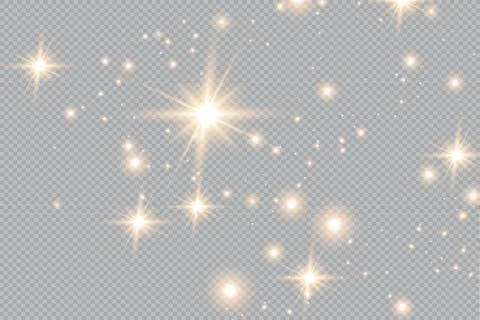 Set of gold glowing light effects isolated on transparent background. Glow light Stock Illustration