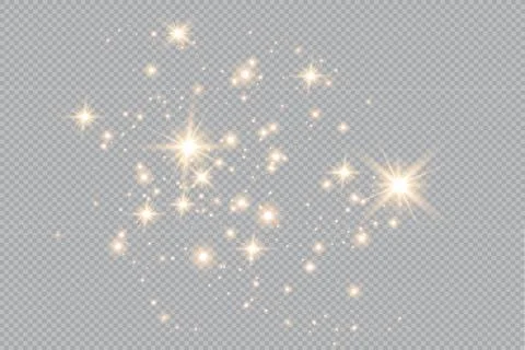 Set of gold glowing light effects isolated on transparent background. Glow light Stock Illustration
