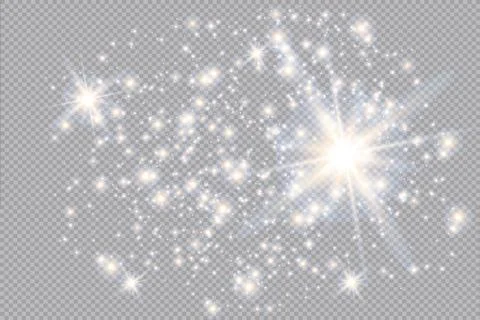 Set of gold glowing light effects isolated on transparent background. Glow light Stock Illustration