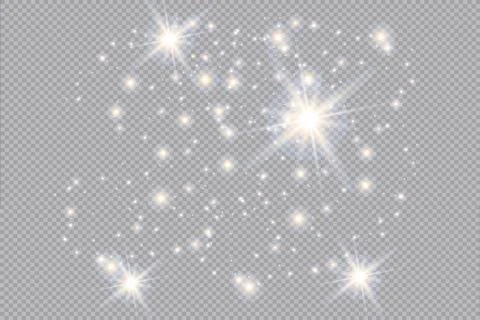 Set of gold glowing light effects isolated on transparent background. Glow light Stock Illustration