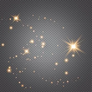 Set of gold glowing light effects isolated on dark background. Glow light effect Stock Illustration