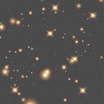Set of gold glowing light effects isolated on dark background. Glow light effect Stock Illustration