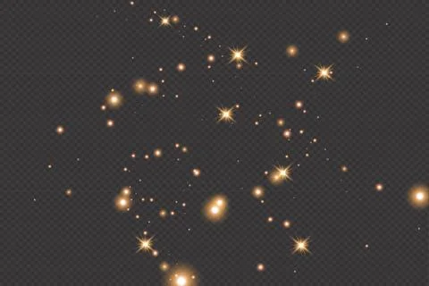Set of gold glowing light effects isolated on dark background. Glow light effect Stock Illustration