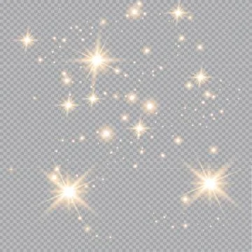 Set of gold glowing light effects isolated on transparent background. Glow light Stock Illustration