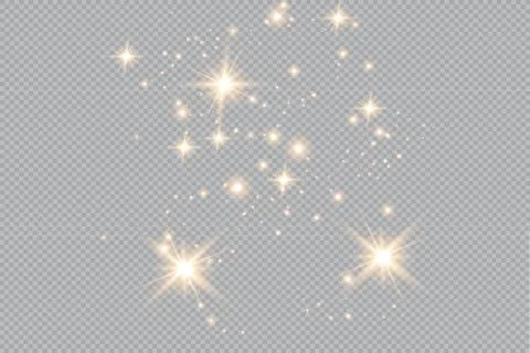 Set of gold glowing light effects isolated on transparent background. Glow light Stock Illustration