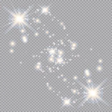 Set of gold glowing light effects isolated on transparent background. Glow light Stock Illustration