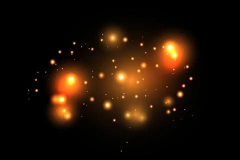 Set of gold glowing light effects isolated on dark background. Glow light effect Illustrazione stock
