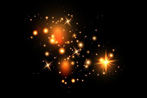Set of gold glowing light effects isolated on dark background. Glow light effect Stock Illustration