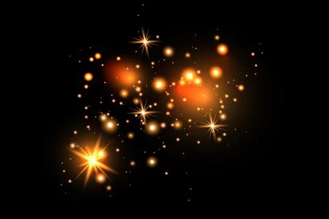 Set of gold glowing light effects isolated on dark background. Glow light effect 스톡 일러스트