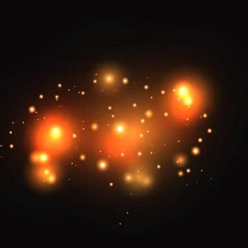Set of gold glowing light effects isolated on dark background. Glow light effect Illustrazione stock
