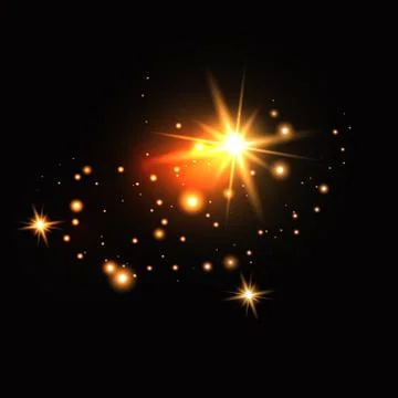 Set of gold glowing light effects isolated on dark background. Glow light effect Illustrazione stock