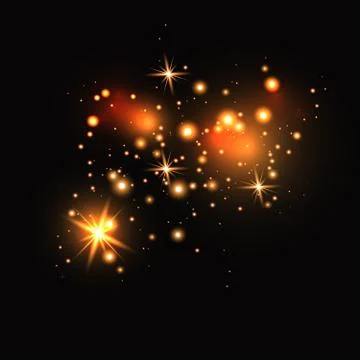 Set of gold glowing light effects isolated on dark background. Glow light effect Illustrazione stock