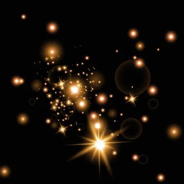 Set of gold glowing light effects isolated on dark background. Glow light effect 스톡 일러스트