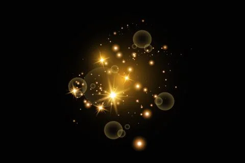 Set of gold glowing light effects isolated on dark background. Glow light effect 스톡 일러스트
