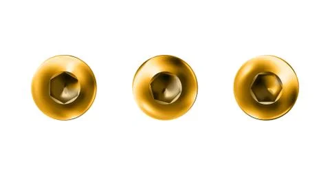 Set gold imbus screw, bolt with a cylindrical head. Shiny cap Stock Illustration