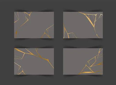 Set of gold kintsugi backgrounds. Crack and broken effects. Marble texture Stock Illustration